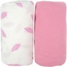 LOT DE 2 DRAPS HOUSSE ROSE / PLUMES ROSES