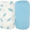 LOT DE 2 DRAPS HOUSSE BLEU / PLUMES BLEUES