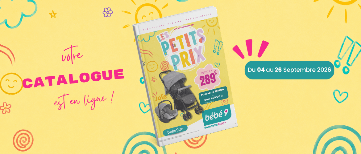 Votre catalogue est en ligne : Les Petits Prix, du 4 au 26 septembre 2026 — en couverture, le pack poussette Mirus et Cosi i-Snug 2 de Joie à 289 €.