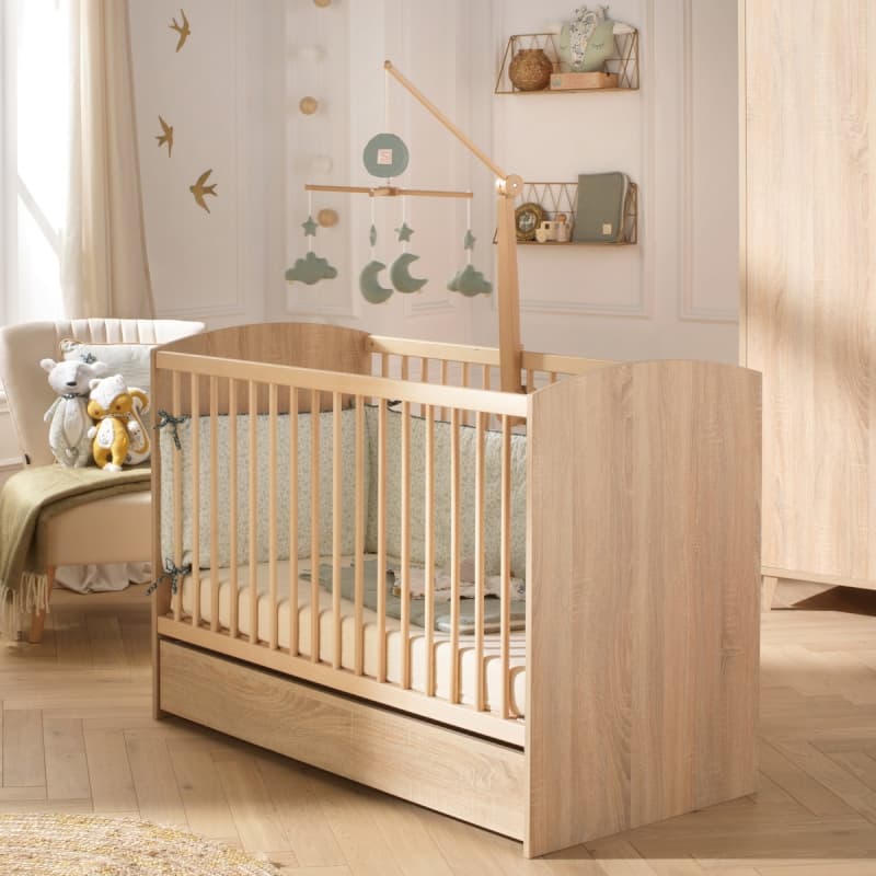 Lit Bebe 120 X 60, charlie sauge meuble chêne doré - hêtre vernis n — vue 3 sur 4