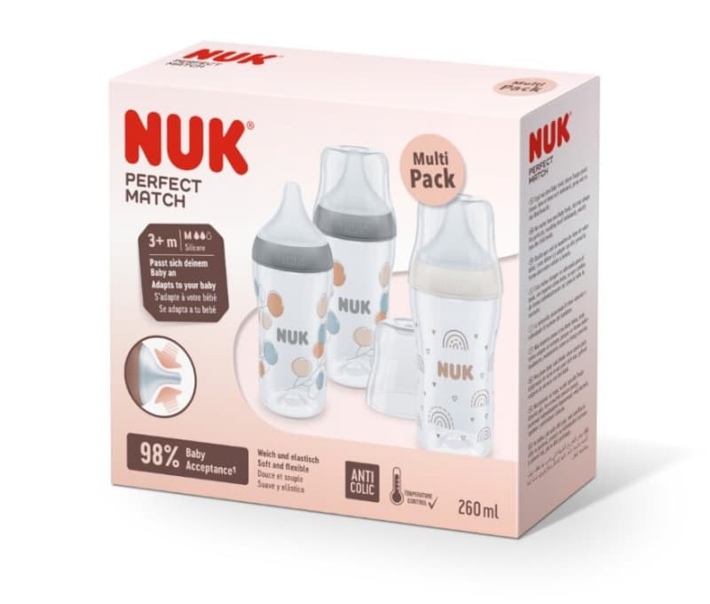 Bib Perfect Match Pp X3, beige/gris 260ml nuk