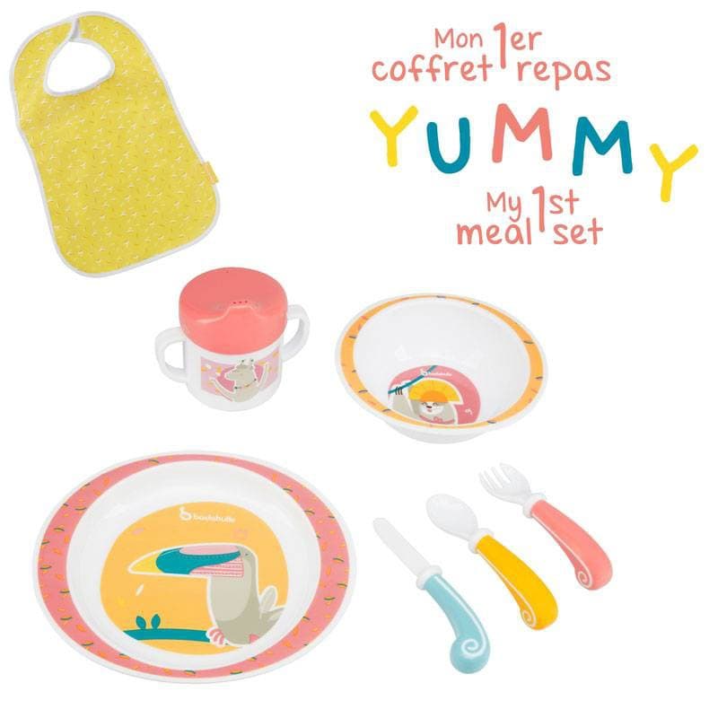 Coffret Repas - Yummy Corail (1 Bavoir, 1 Tasse a Bec, Couverts, 1 Assiette — vue 3 sur 4