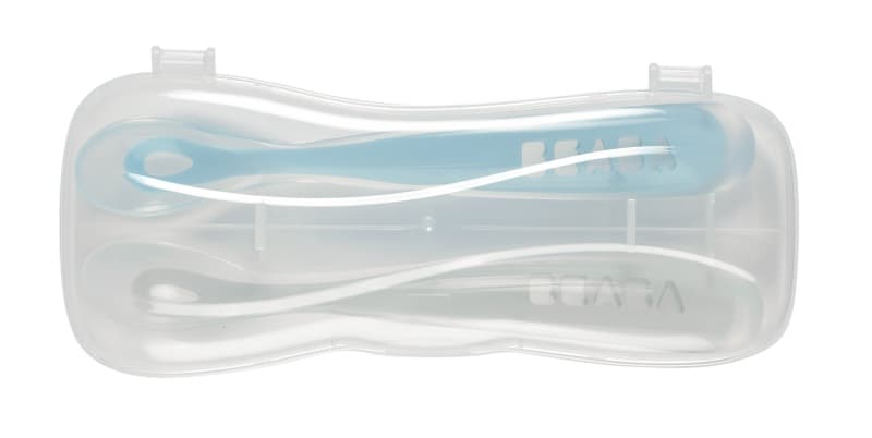 Lot de 2 Cuilleres 1er Age Silicone avec Boite de Transport Bleu, windy blue — vue 4 sur 5