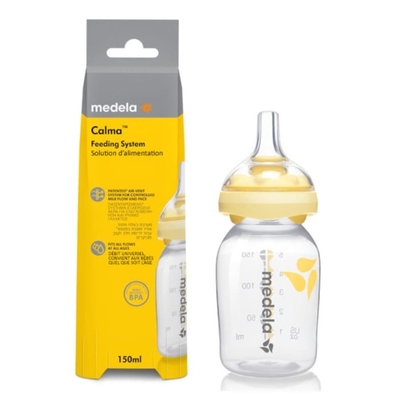 Biberon Calma pour Lait Maternel, transparent et jaune 150ml medela h-24