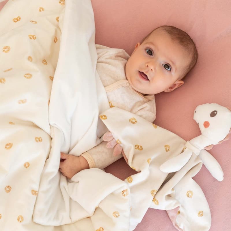 Doudou Plat Fille-diplododo, diplododo all over feuilles écru et ros — vue 1 sur 2