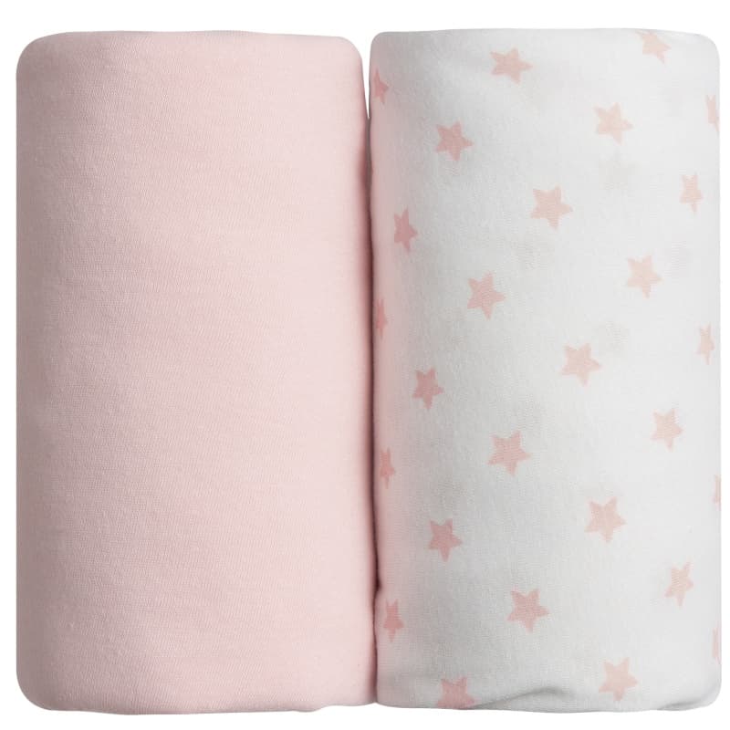 Lot de 2 Draps Housse Imprime Etoile Rose + Uni Ro, babycalin — vue 2 sur 2