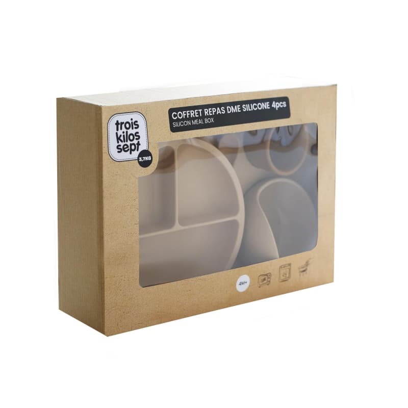 Coffret Repas 4pcs Silicone - Sable et Caramel, sable / caramel dès 4 mois trois kilos sept e-24 — vue 3 sur 4