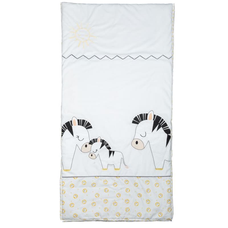 Edredon 120x60, pluche et pompon sauthon babydeco blanc - jaune - noir per
