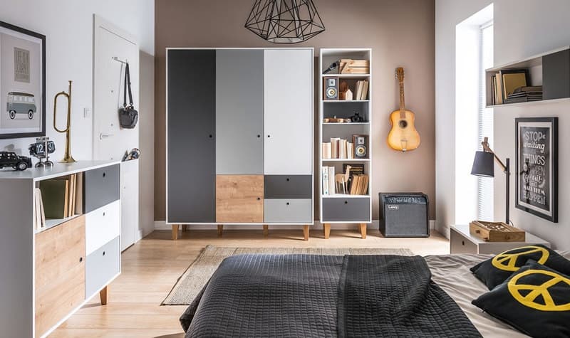 Commode Blanc Gris Bois Oak Chambre Concept, blanc/graphite/gris/bois — vue 5 sur 5