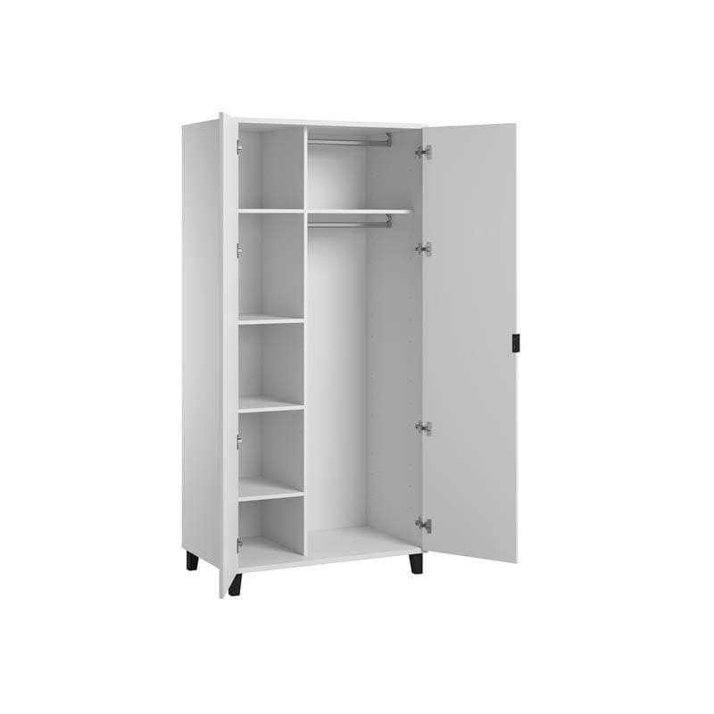Armoire 2 Portes Simple Blanc, 55x92,5x194 blanc/noir simple — vue 1 sur 2