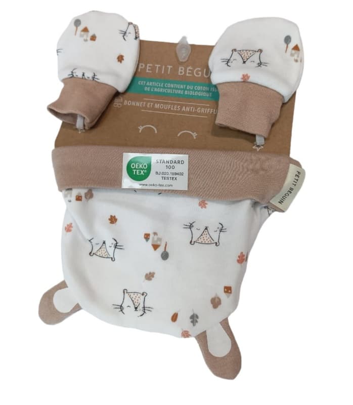 Lot Bonnet+moufles Bb Mixte, noisette