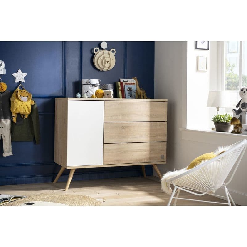 Commode 1 Porte et 3 Tiroirs Bois Version Tiroirs Decor Bois Seventies, seventies meuble — vue 5 sur 5