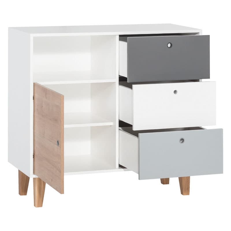 Commode Blanc Gris Bois Oak Chambre Concept, blanc/graphite/gris/bois — vue 1 sur 5