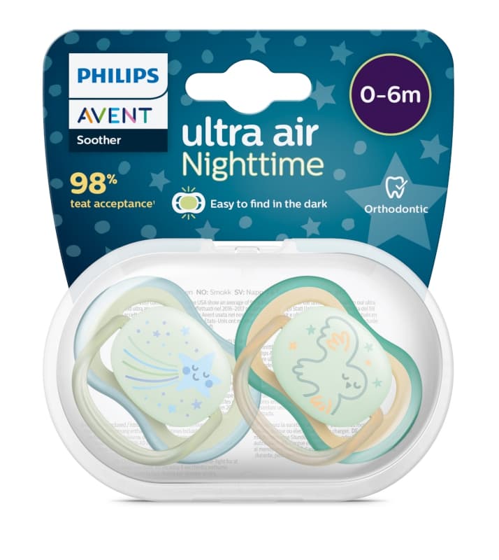Sucette Ultra Air Nuit - Lot de 2 - 0-6 Mois - Phosphorescent, philips avent — vue 1 sur 2