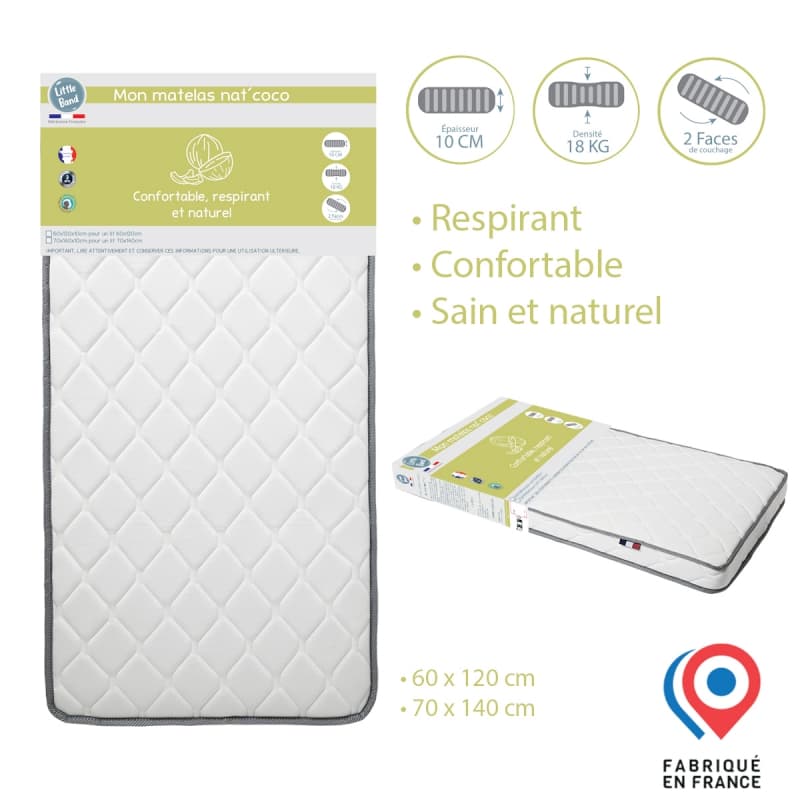 Matelas - Bloc Coco + Latex, nat'coco little band multicolore 60x120x12cm 2022 — vue 1 sur 3