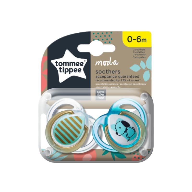 Sucette Ctn Moda 0-6m Garcon X2, tommee tippee multicolore