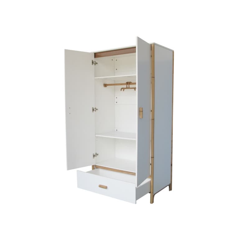 Oceane Armoire 1 Tiroir , 2 Portes. Pieds Canne Rotin, théo neige — vue 1 sur 3
