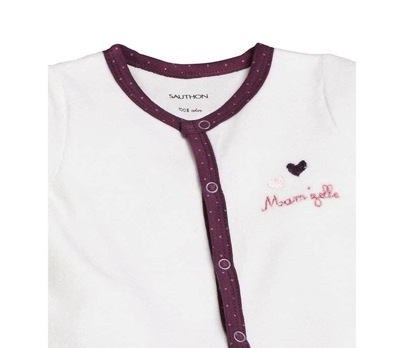 Pyjama Velours Mam'zellebou, mam'zellebou sauthon babywear blanc/violet 3 mois — vue 1 sur 3