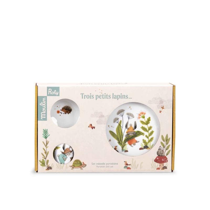 Set Vaisselle Porcelaine, trois petits lapins blanc/ocre 0x19x7,5xcm p-e-a-h — vue 3 sur 5