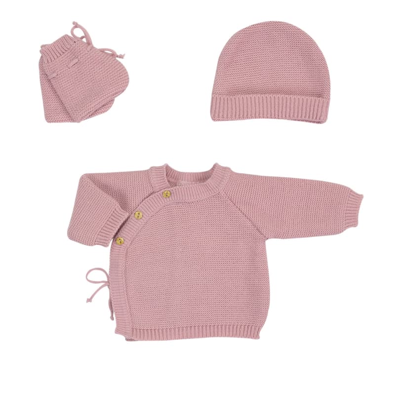 Lot 3 Pieces: Brassiere, Chausson, Bonnet, trois kilos sept vieux rose 0/1m p-23 — vue 2 sur 2