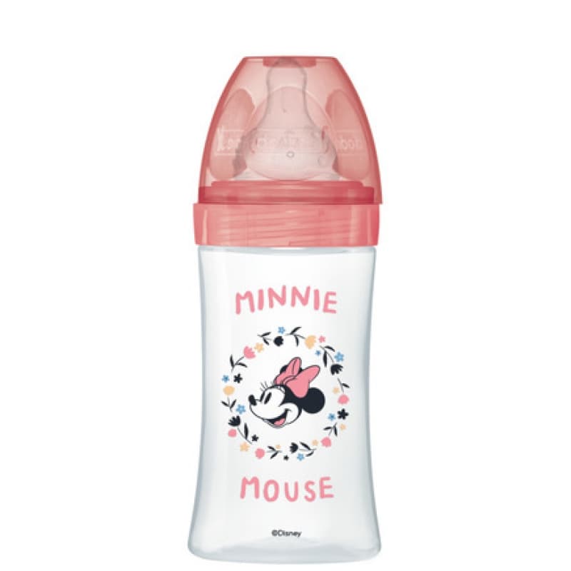 Biberon Initiation+ Anti-colique 270 Ml Minnie Rose 0-6 Mois Tetine Ronde 3 Vit