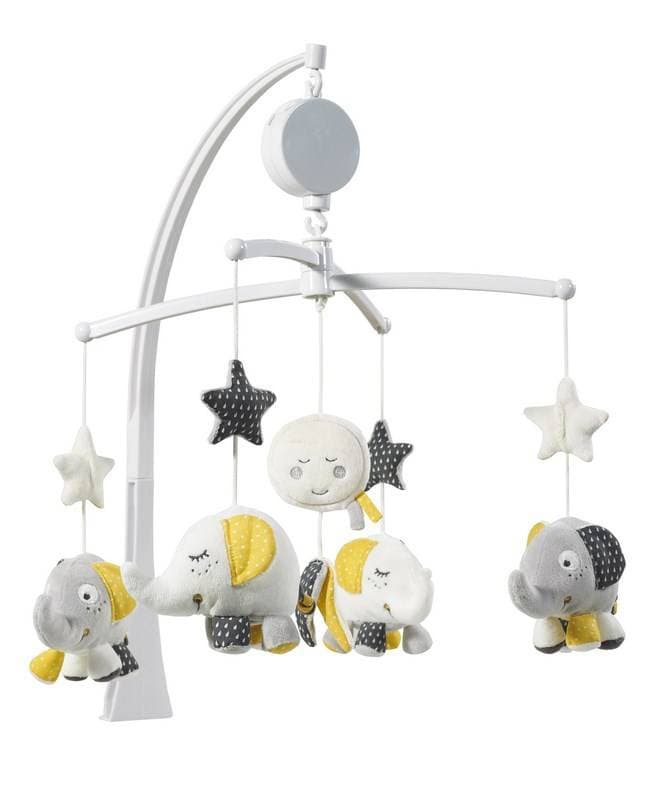 Mobile Musical Babyfan, babyfan sauthon baby deco blanc/gris h 55,5 x l 36