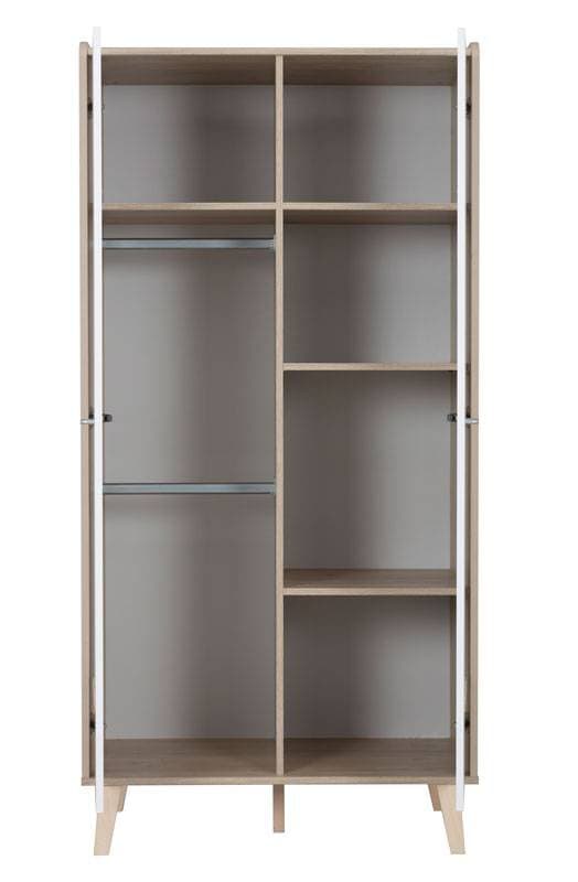 Zelie Bois Blanc Imprime Armoire 2 Portes, chataigner naturel, blanc et apport de bleu galip — vue 3 sur 3