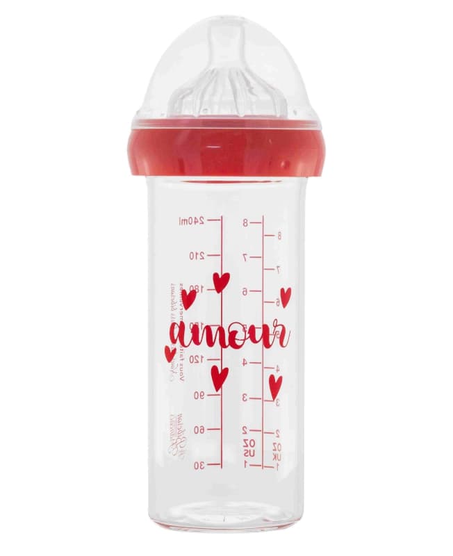 Biberon Verre Amour 240ml, le biberon français transparent 8,5x8,5x24 per — vue 1 sur 2