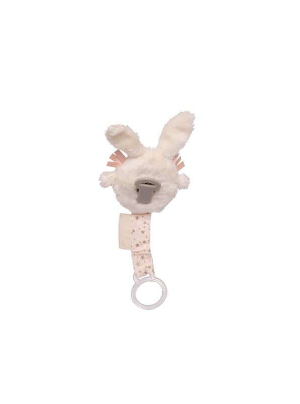 Attache Sucette Lapin, lilou & perlin textile creme et rose pale h-18