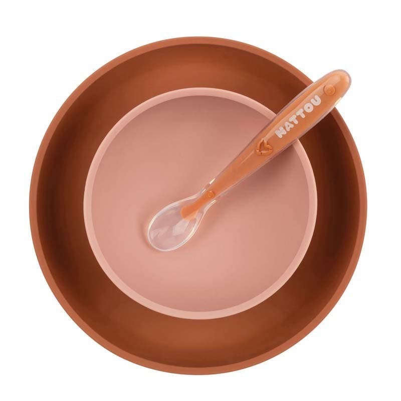Coffret de Repas avec Bavoir, silicone nattou rose e22
