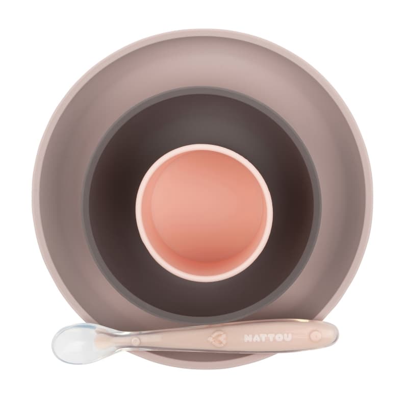 Silicone Set Assiette Silicone+bol+verre+cuillere (rose, Gris, Rose Clair), silicone nattou h23 — vue 2 sur 3