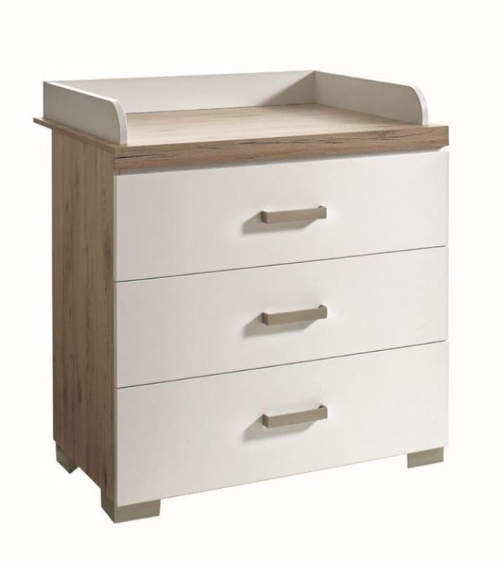 Hilja Commode a Langer 3 Tiroirs, transland décor chêne bordeaux / blanc craie
