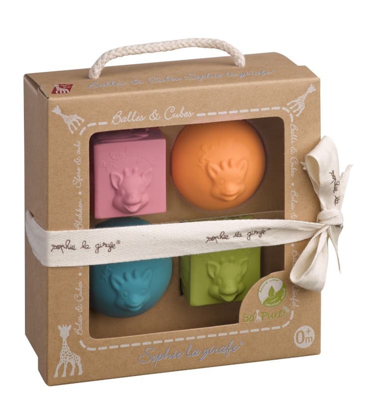 Set 2 Balles & 2 Cubes So'pure, sophie la girafe beige — vue 3 sur 4