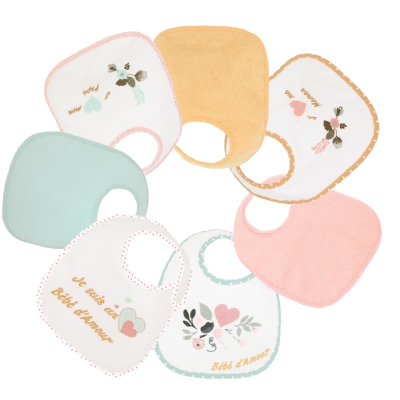7 Bavoirs Naissance - Baby Love Fille