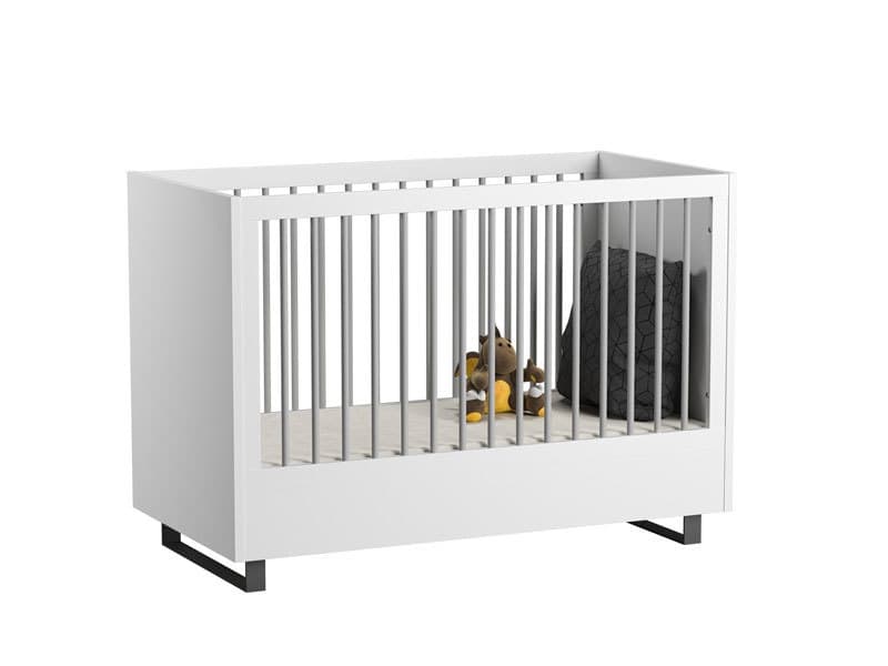 Lit 60x120 Blanc Concept, 124,5x65x97 cm blanc/gris — vue 1 sur 2
