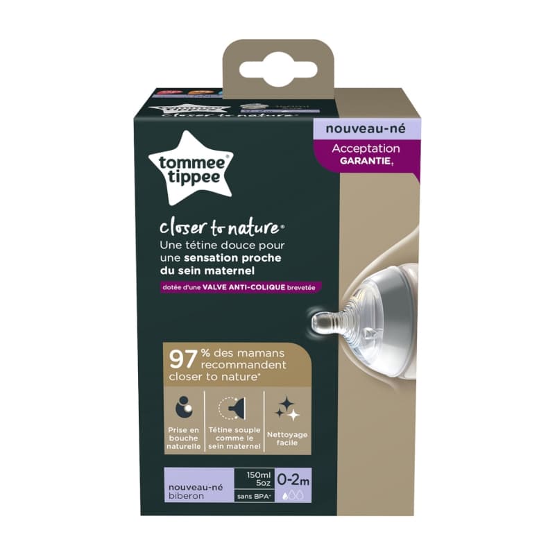 Biberon Ctn 150ml X1 Debit Extra-lent, tommee tippee multicolore — vue 1 sur 3