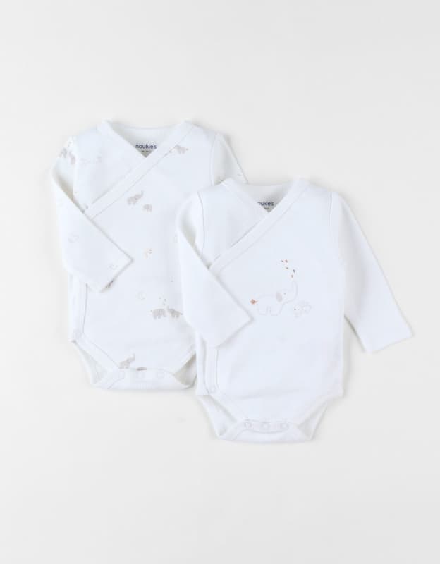 B&m Set 2 Bodys Croises, Coton Bio - Longues Manches, ecru 6m bali, moka & snow noukies permanent — vue 1 sur 3