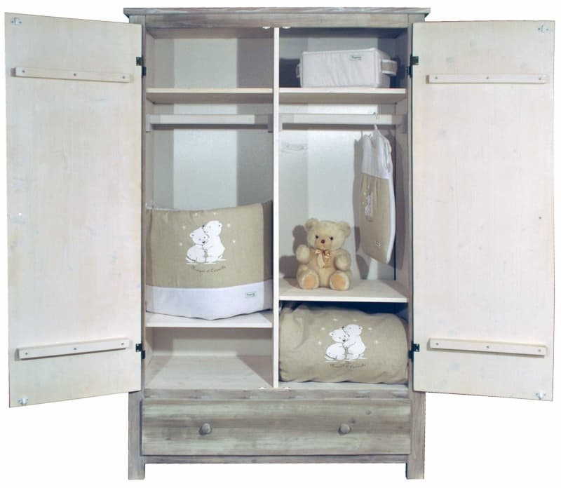 Armoire 2 Portes Blanc Vieilli Bois Massif Provence, provence lasure blanc & vieilli a la main — vue 2 sur 2