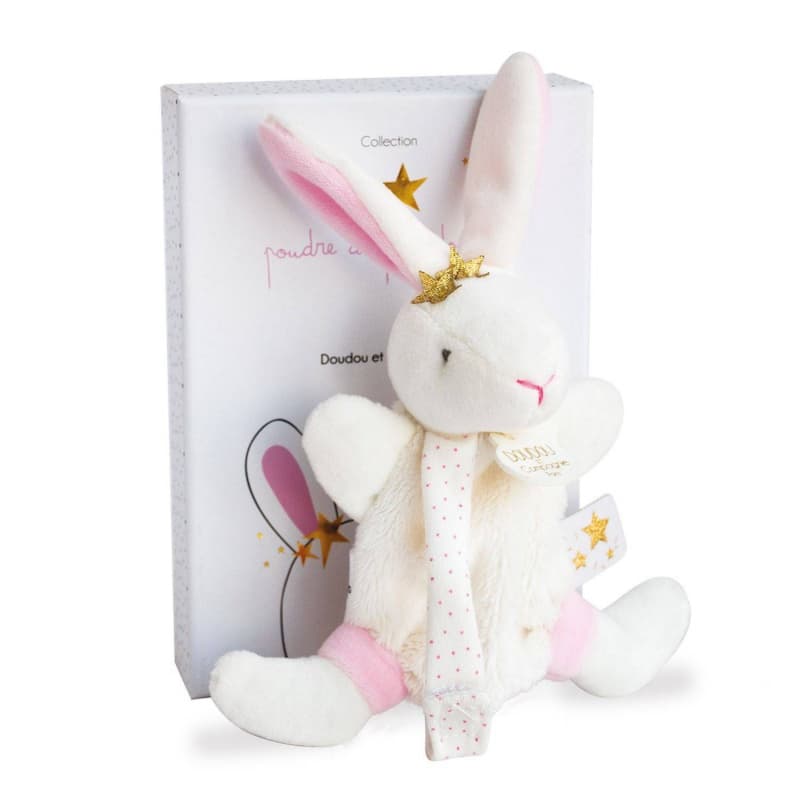 Lapin Fleurs - Doudou avec Attache Tetine, poudre de perlidoudou dc rose 15 2021 — vue 1 sur 2