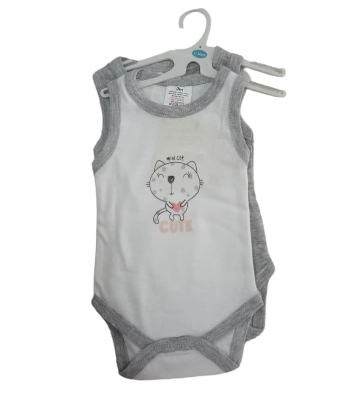 2 Bodys Bretelle 0-3m Gris/rose — vue 1 sur 2