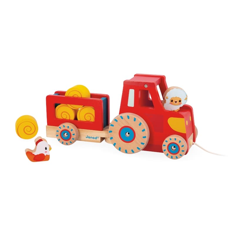 Ferme - Tracteur a Tirer, jouets d'eveil janod rouge 26,5 x 9,5 x 12,4 collection 2024 — vue 1 sur 5