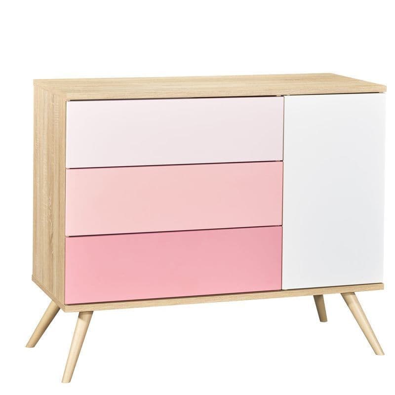 Commode 1 Porte et 3 Tiroirs Rose Version Tiroirs Rose Seventies, seventies meuble — vue 4 sur 4
