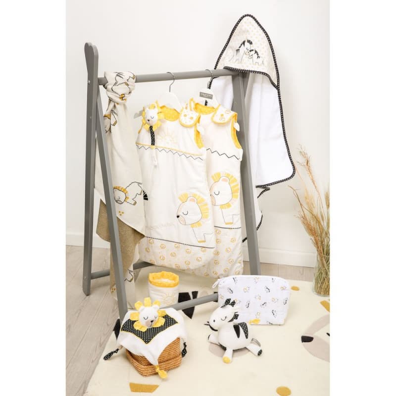 Cape de Bain Plus Gant, pluche et pompon sauthon babydeco blanc - jaune - noir per