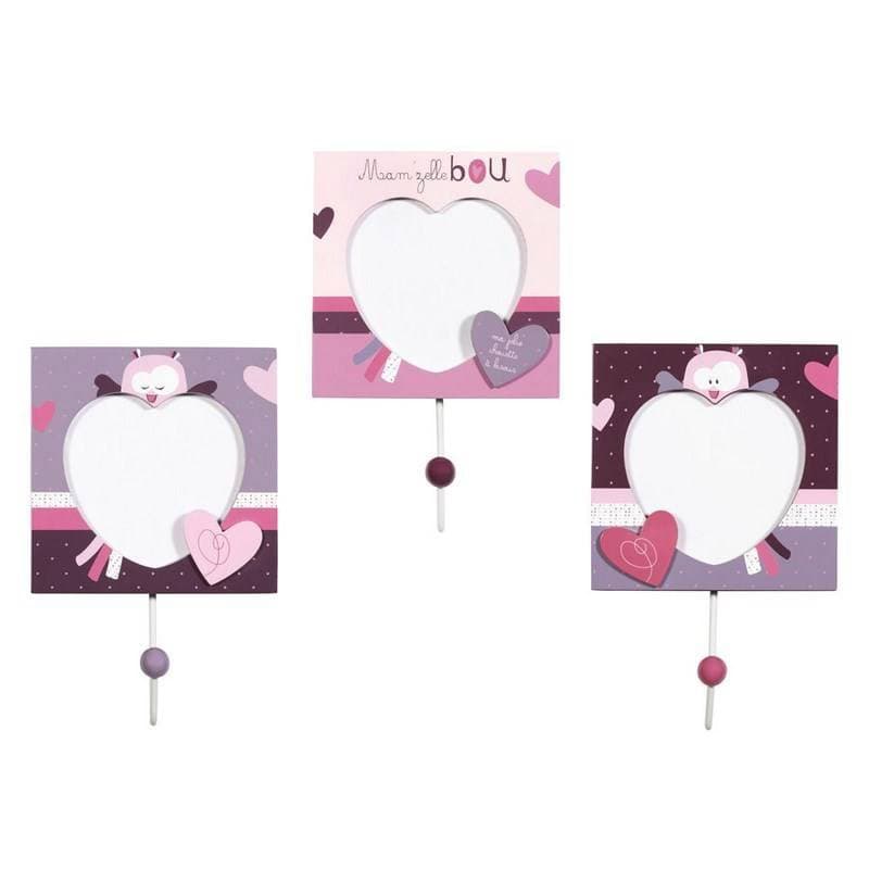 Set de 3 Pateres Mam'zellebou, mam'zellebou sauthon baby deco rose/blanc 12x12 cm
