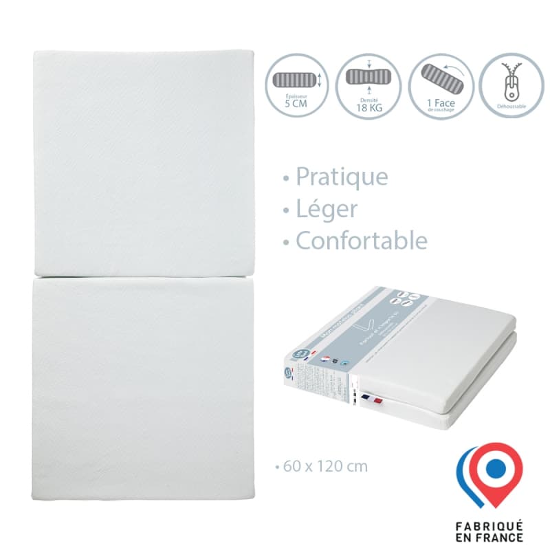 Matelas Pliant 24kg/m3, pliant little band blanc 60x120x5cm 2022 — vue 3 sur 3