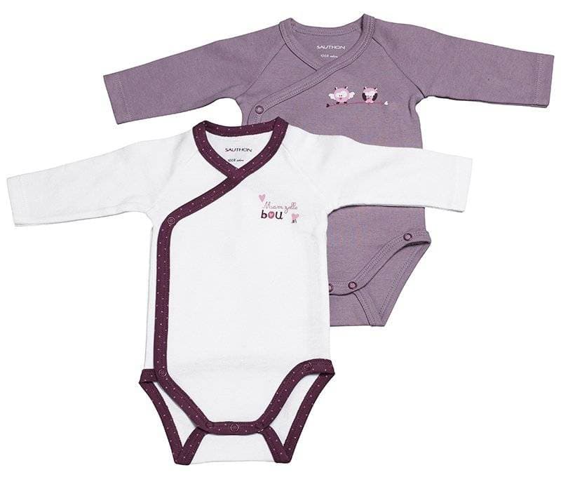Lot de 2 Bodies Mam'zellebou, mam'zellebou sauthon babywear blanc/parme 3 mois p — vue 1 sur 2