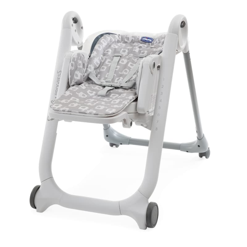 Chaise Haute Polly Progres5 - 4 Roues, chicco light grey — vue 3 sur 4
