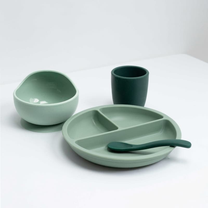 Coffret Repas 4pcs Silicone - Vert Sauge et Vert Sapin, vert sauge / sapin dès 4 mois trois kilos sept e-24