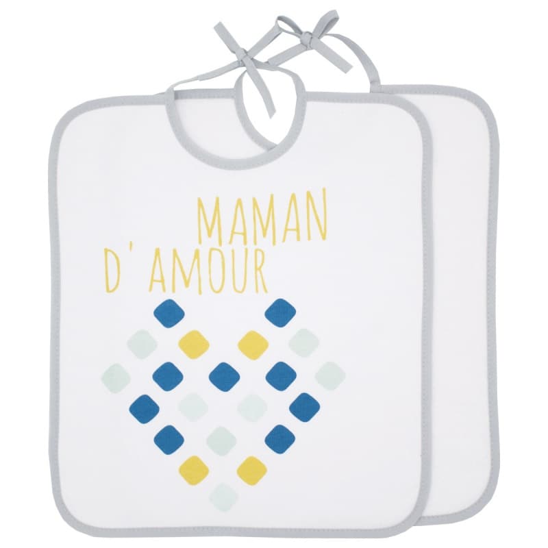 Lot de 2 Bavoirs 1er Age Maman D Amour, message maman babycalin