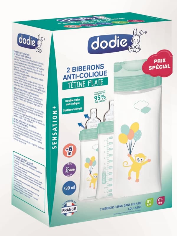 Coffretx2 Biberons Sensation+ Anti-colique 330ml Air +6 Mois Tetine Plate Debi